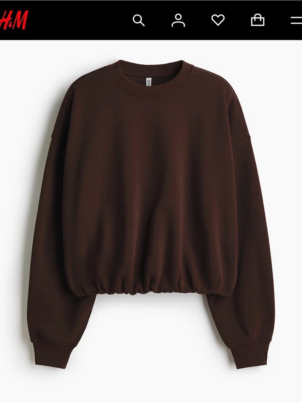 H&M Dark Brown Cropped Sweatshirt with Elastic Hem